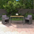 Set de comedor jardín 3 piezas con cojines ratán sintético gris