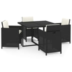 Set comedor de jardín 5 pzas con cojines ratán sintético negro