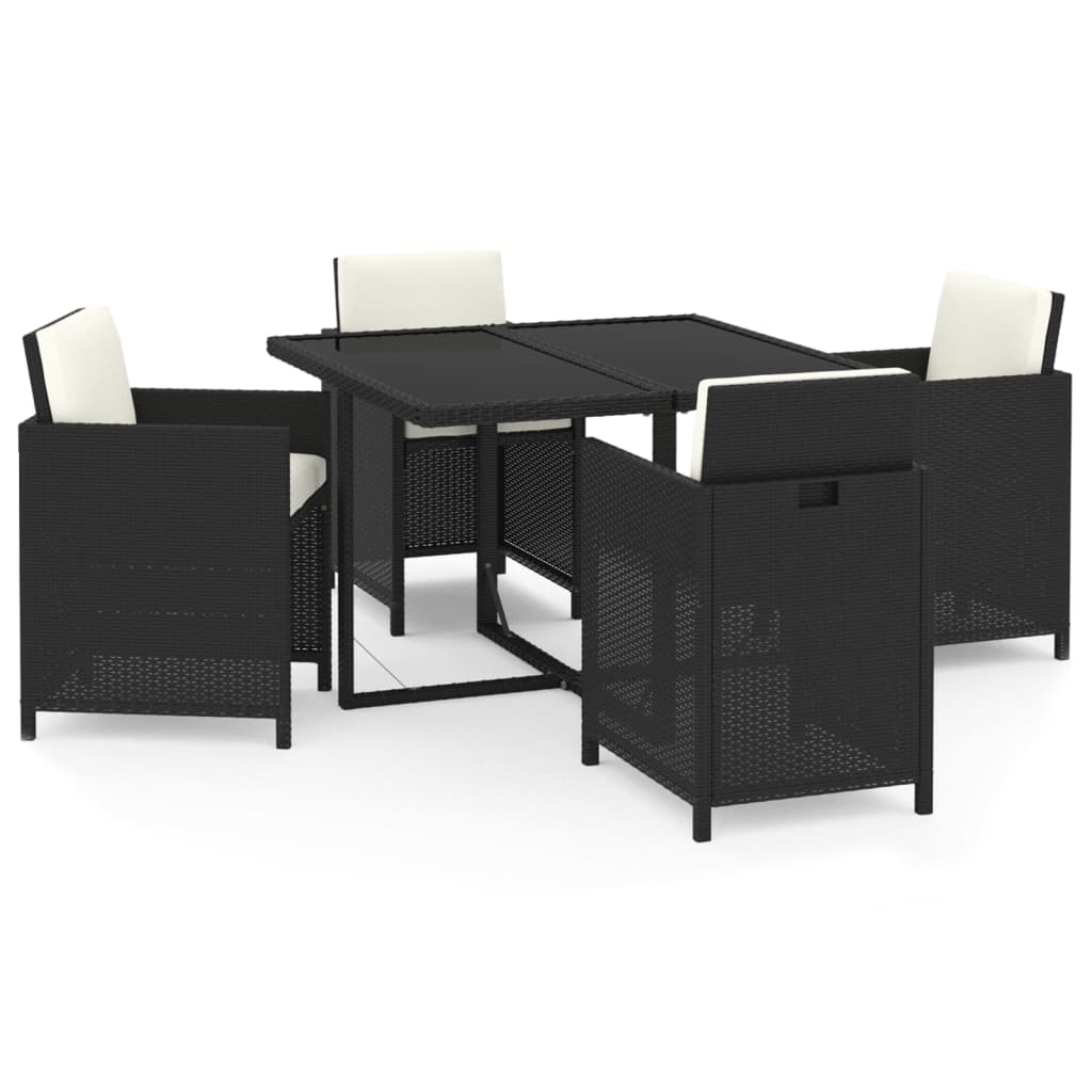 Set comedor de jardín 5 pzas con cojines ratán sintético negro