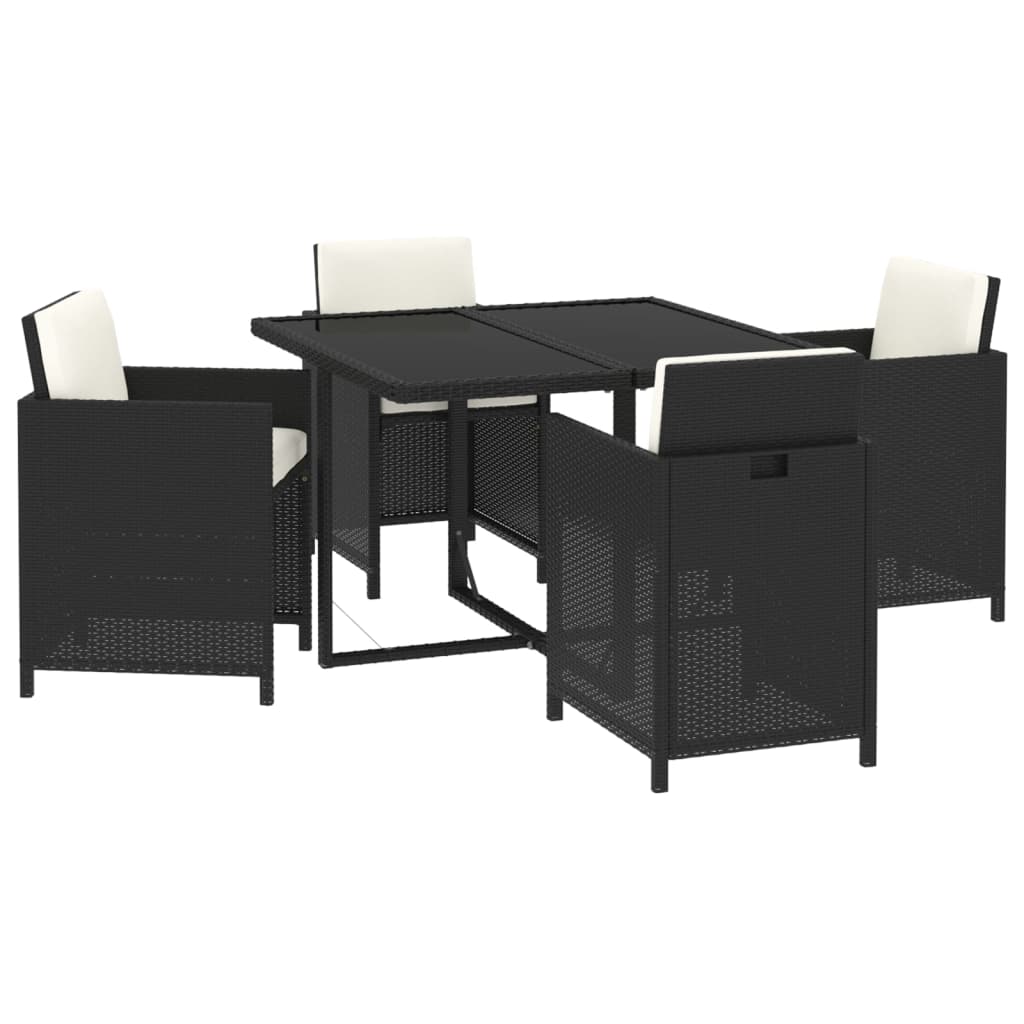 Set comedor de jardín 5 pzas con cojines ratán sintético negro