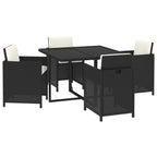 Set comedor de jardín 5 pzas con cojines ratán sintético negro
