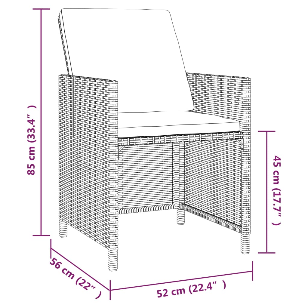 Set comedor de jardín 5 pzas con cojines ratán sintético negro