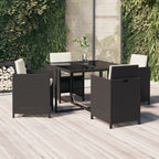 Set comedor de jardín 5 pzas con cojines ratán sintético negro