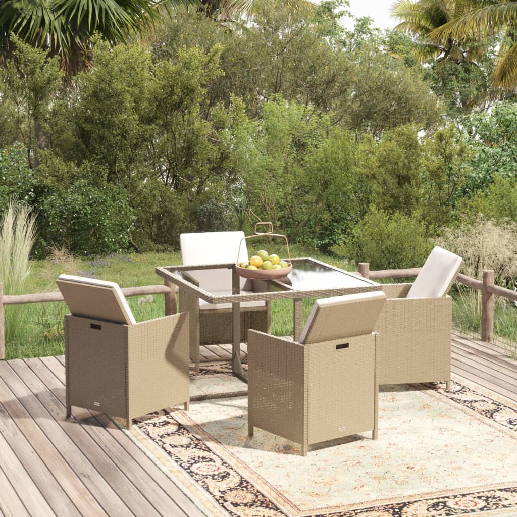 Set comedor de jardín 11 piezas y cojines ratán sintético beige