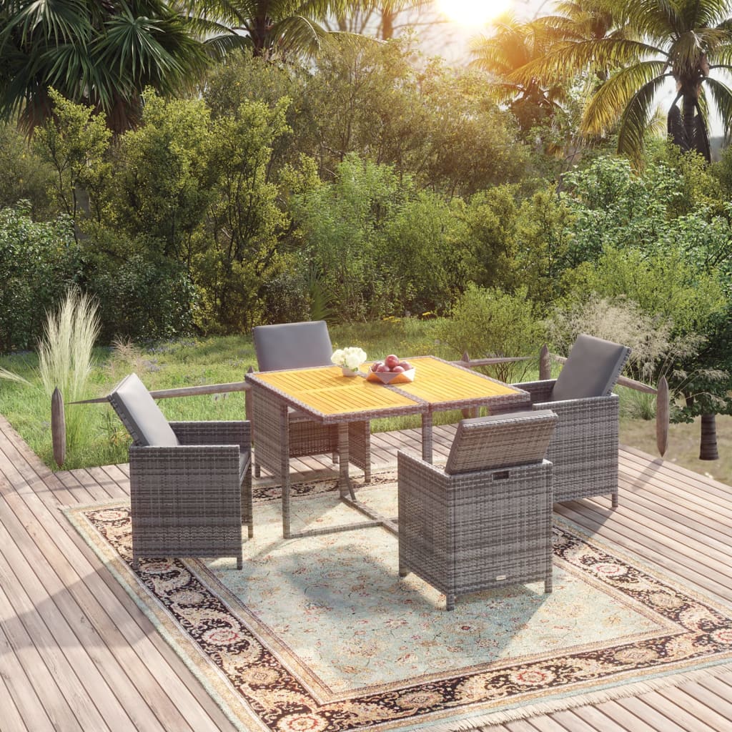 Set comedor de jardín 11 piezas y cojines ratán sintético beige