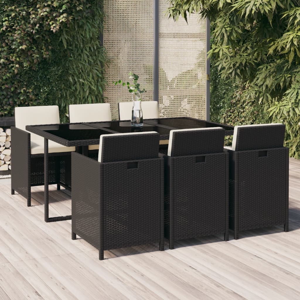 Set comedor de jardín 11 piezas y cojines ratán sintético beige