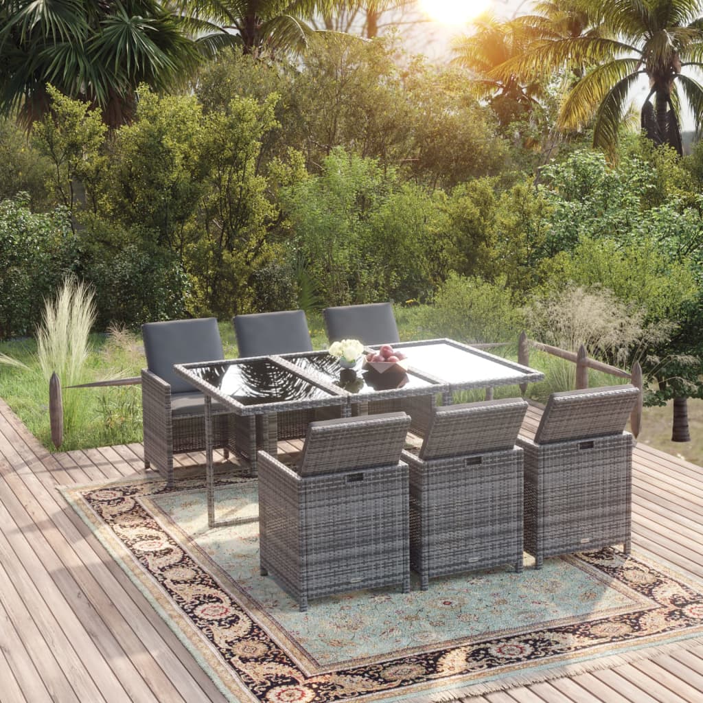 Set comedor de jardín 11 piezas y cojines ratán sintético beige