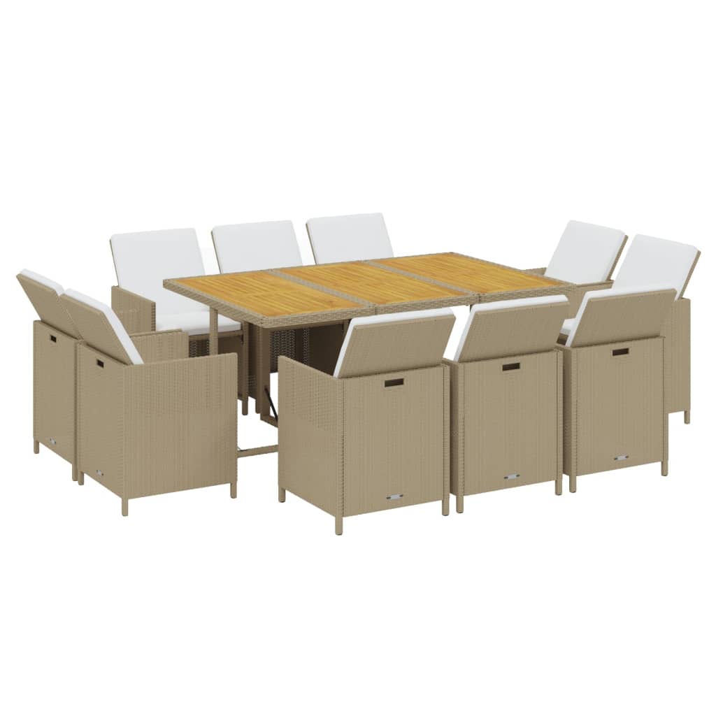 Set comedor de jardín 11 piezas y cojines ratán sintético beige