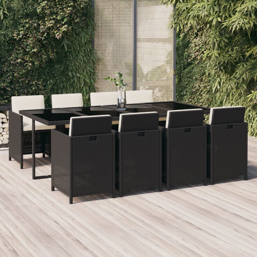 Set comedor de jardín 11 piezas y cojines ratán sintético beige