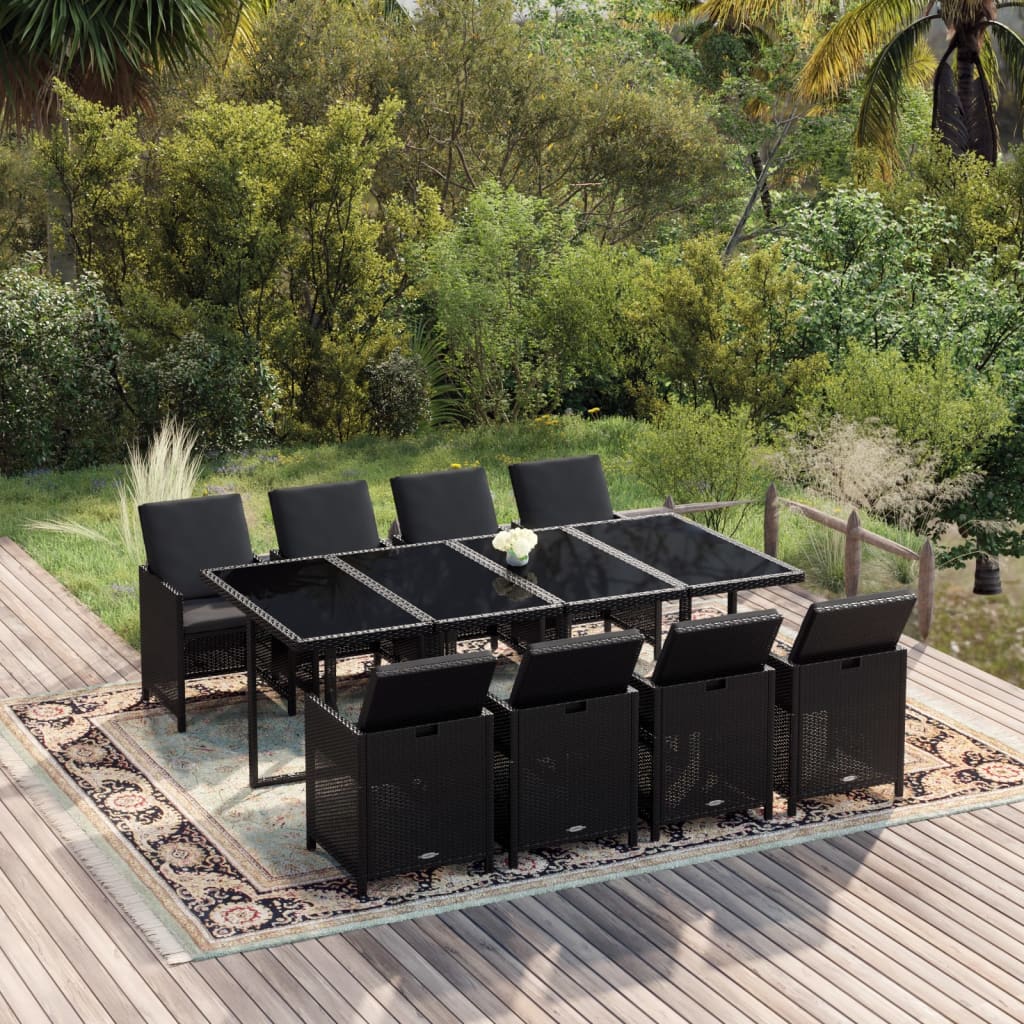 Set comedor de jardín 11 piezas y cojines ratán sintético beige