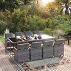 Set comedor de jardín 11 piezas y cojines ratán sintético beige