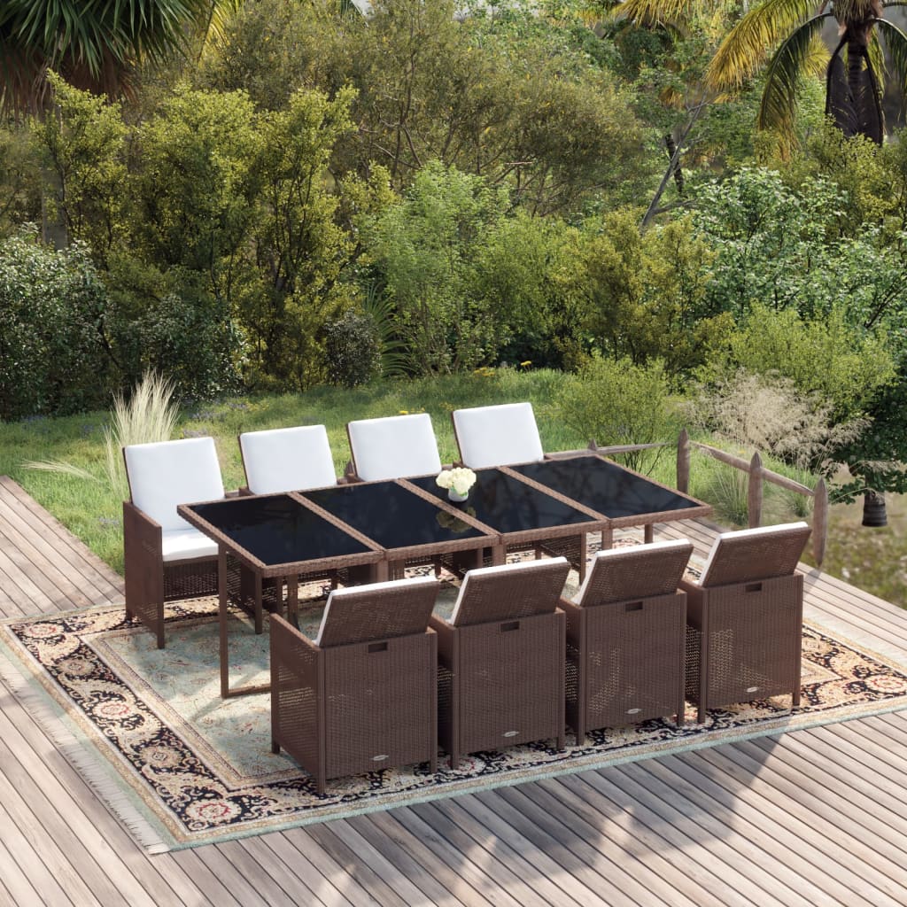 Set comedor de jardín 11 piezas y cojines ratán sintético beige