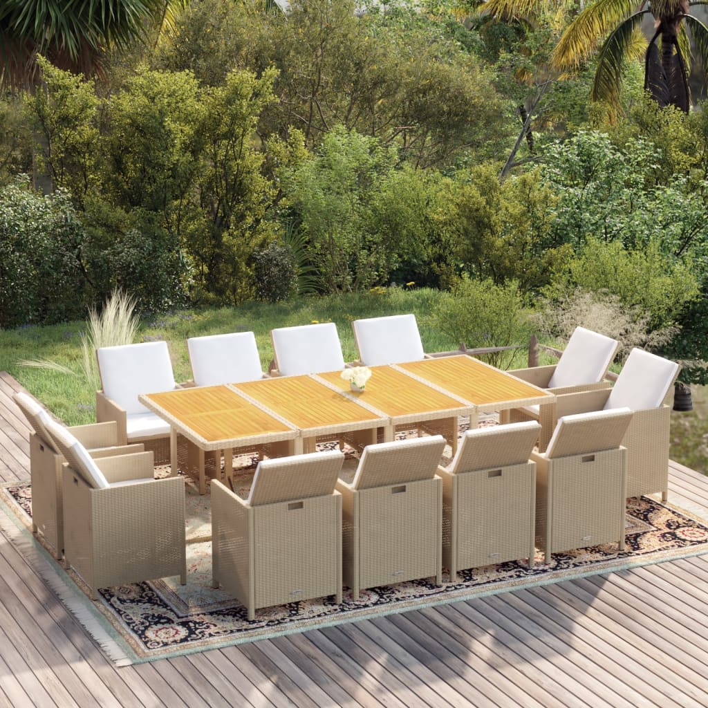 Set comedor de jardín 11 piezas y cojines ratán sintético beige