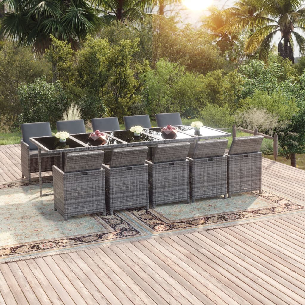 Set comedor de jardín 11 piezas y cojines ratán sintético beige