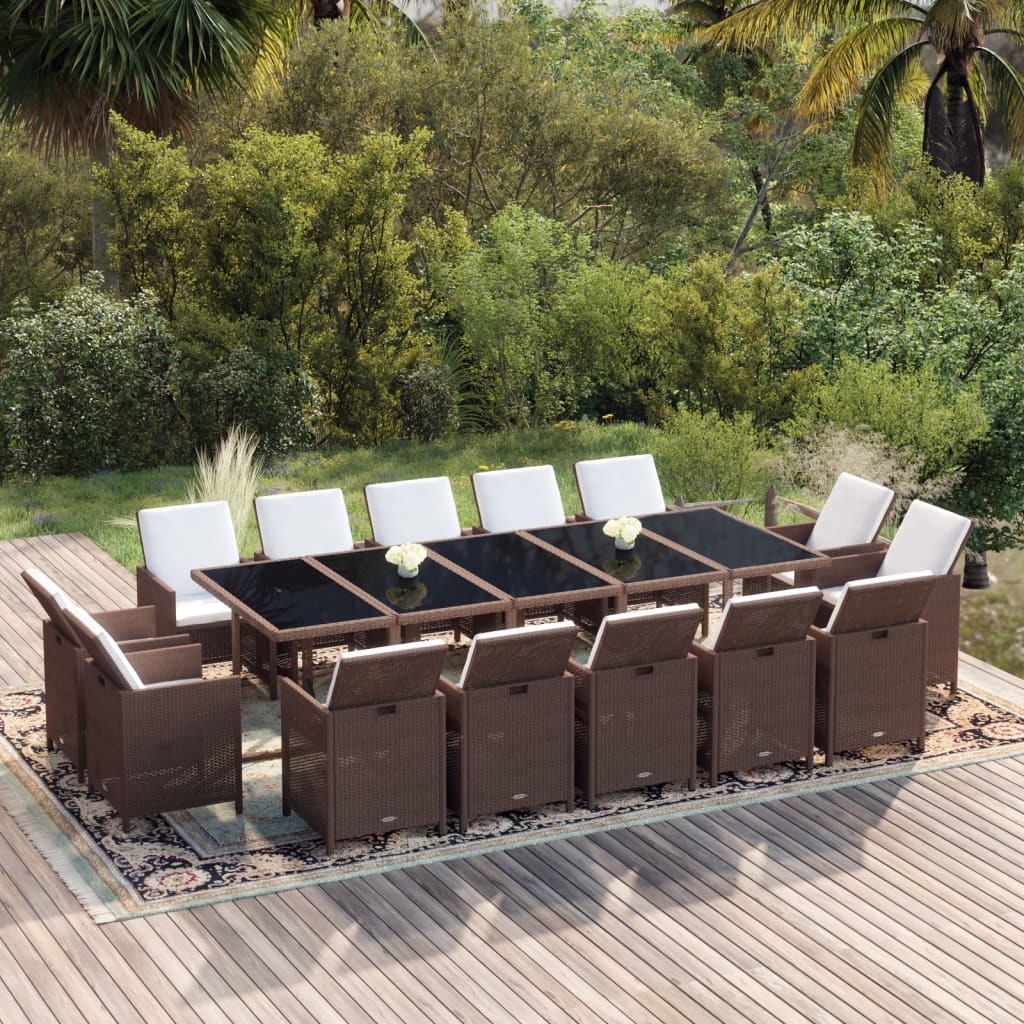 Set comedor de jardín 11 piezas y cojines ratán sintético beige