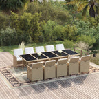 Set comedor de jardín 11 piezas y cojines ratán sintético beige