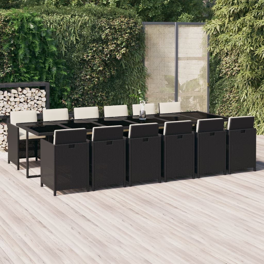 Móvel de refeição de jardim 13 peças e almofadas rotim sintético bege