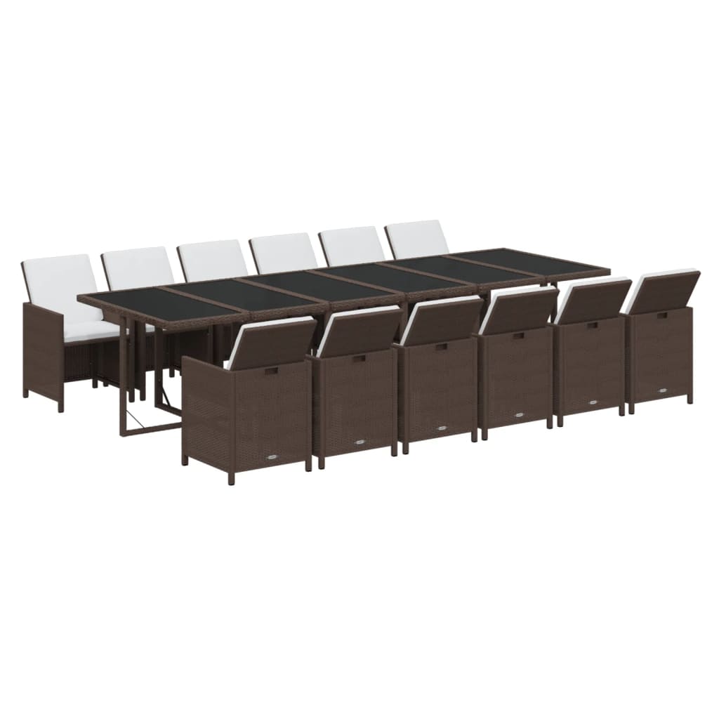 Juego comedor jardín 13 pzas con cojines ratán sintético marrón