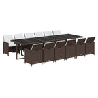Juego comedor jardín 13 pzas con cojines ratán sintético marrón