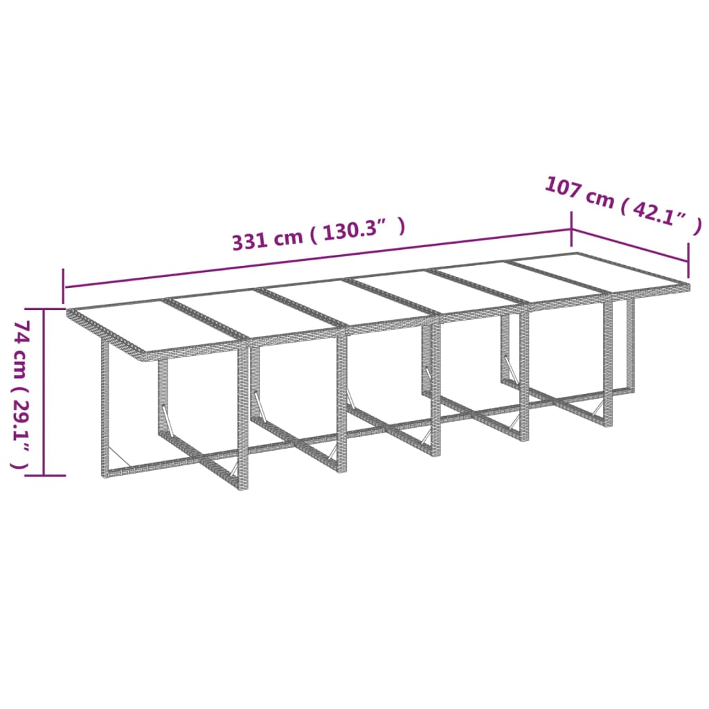 Juego comedor jardín 13 pzas con cojines ratán sintético marrón