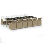 Set comedor de jardín 13 piezas y cojines ratán sintético beige