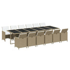 Set comedor de jardín 13 piezas y cojines ratán sintético beige