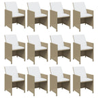 Set comedor de jardín 13 piezas y cojines ratán sintético beige