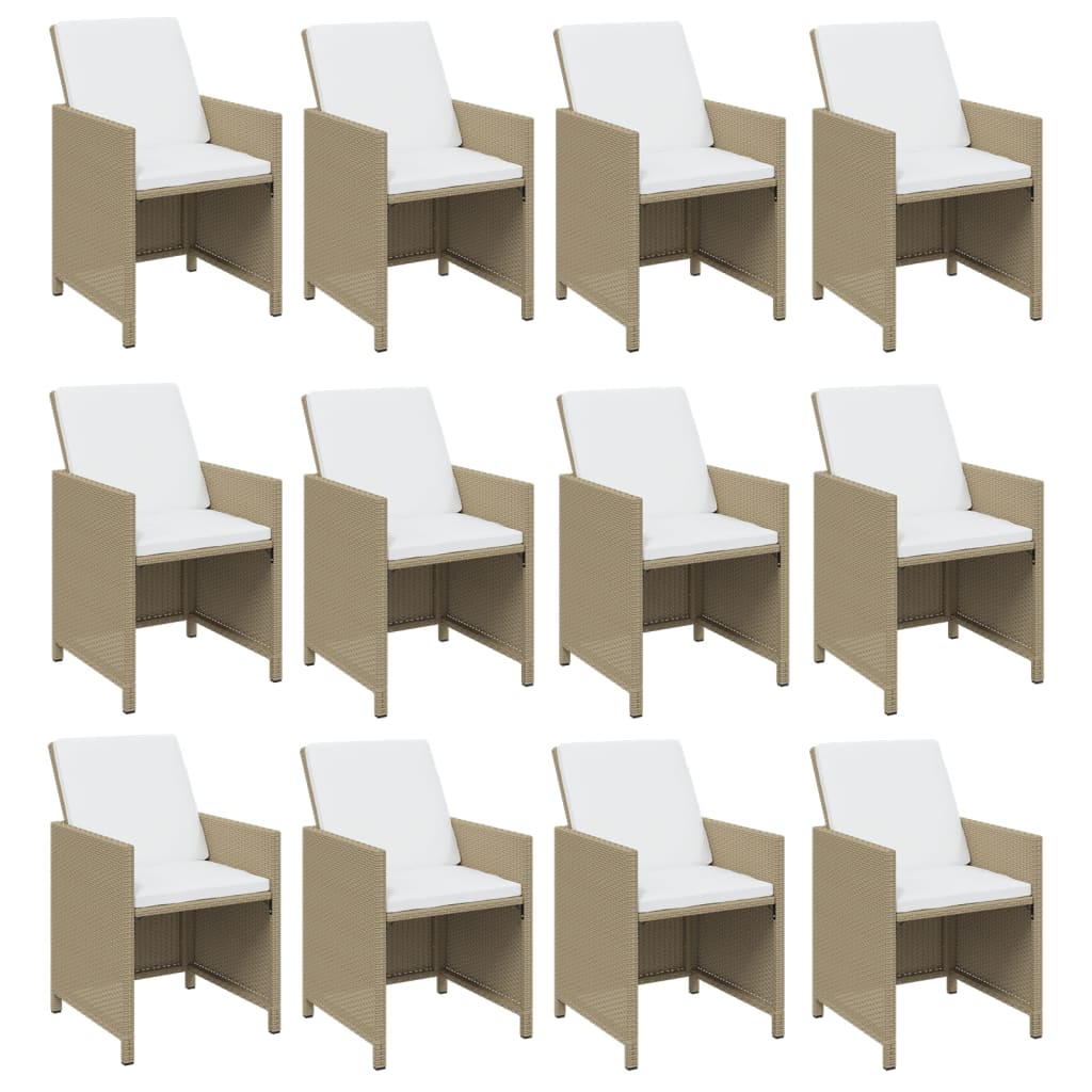 Set comedor de jardín 13 piezas y cojines ratán sintético beige