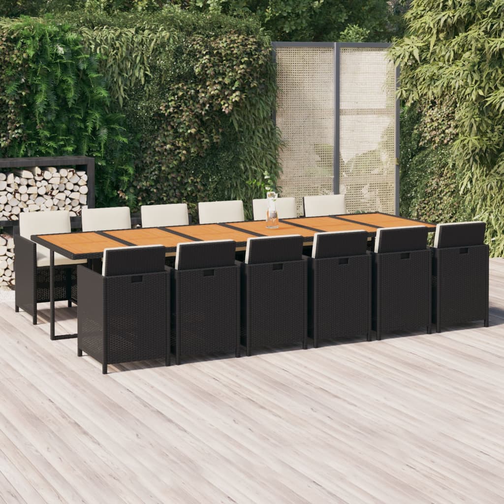 Conjunto de jantar de jardim de 13 peças com almofadas de vime sintético castanho