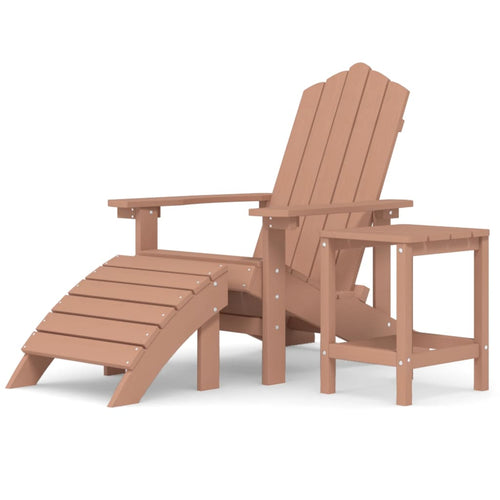 Cadeira de jardim Adirondack com apoio para os pés e mesa em HDPE castanho