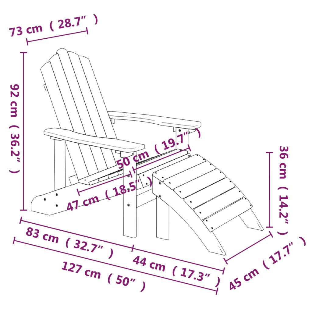 Silla de jardín Adirondack con reposapiés y mesa HDPE marrón