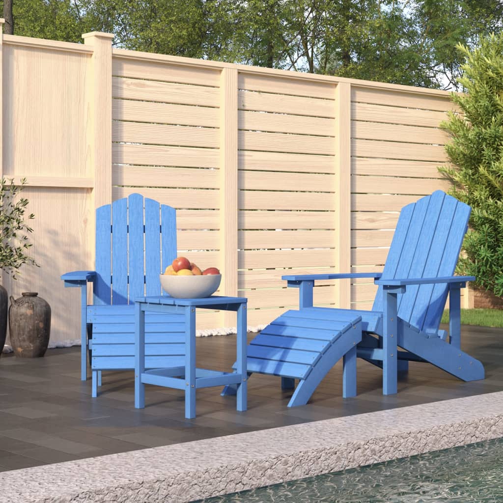Sillas de jardín Adirondack con reposapiés y mesa HDPE blanco