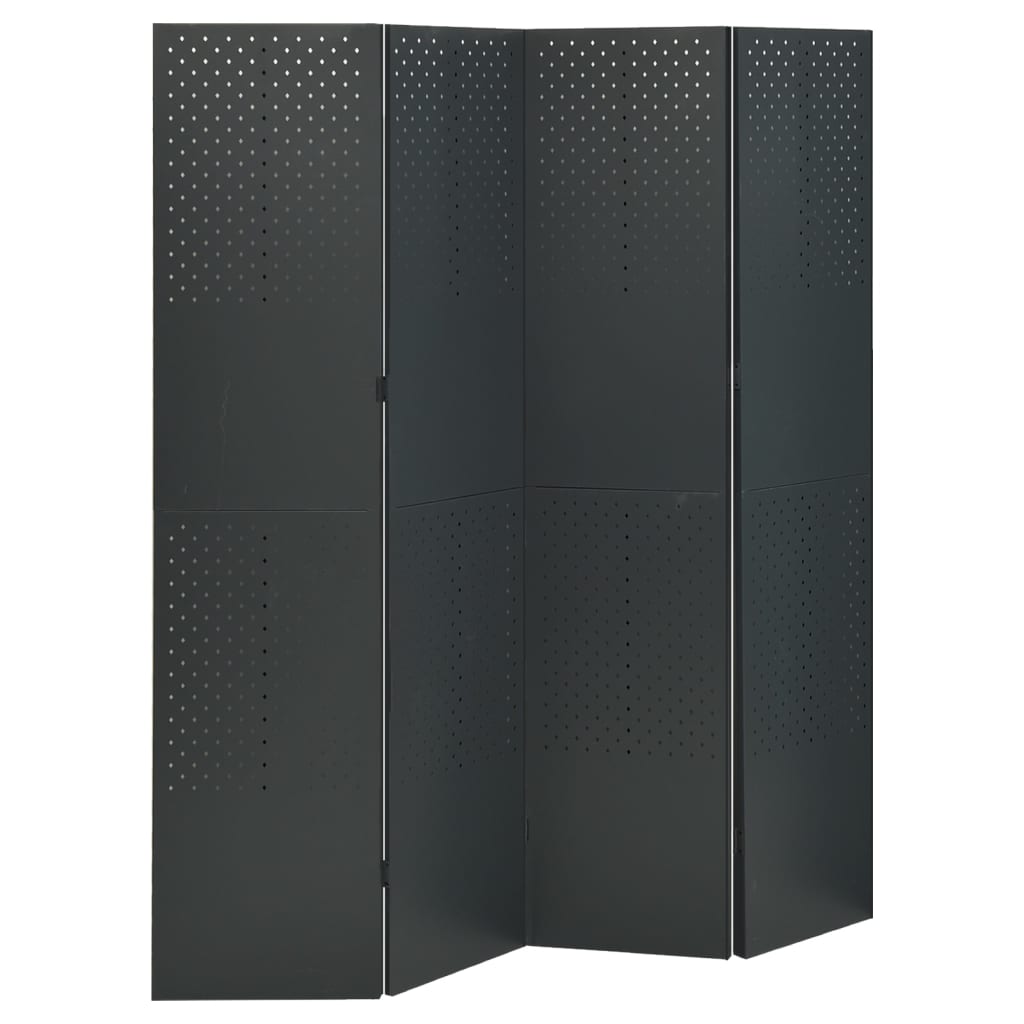 Biombos divisores de 4 paneles 2 uds antracita acero 160x180 cm