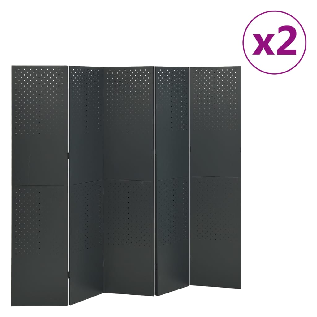 Biombos divisores de 4 paneles 2 uds antracita acero 160x180 cm