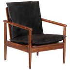 Sillón de cuero auténtico marrón con madera de acacia