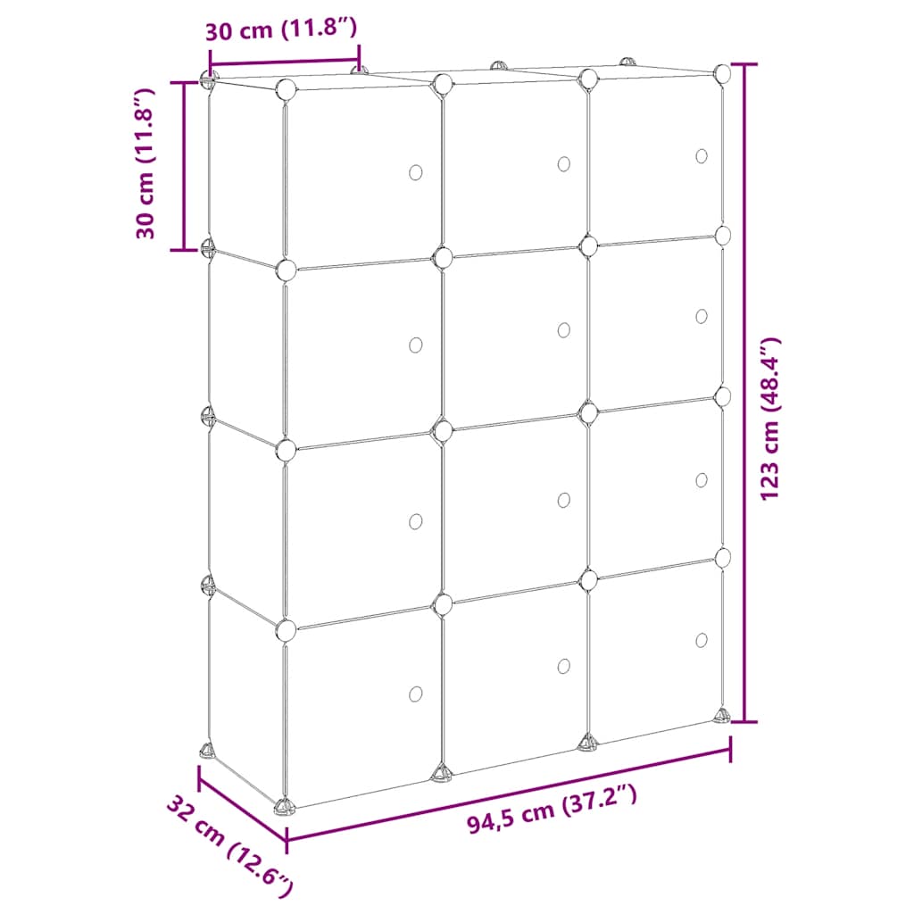 Organizador de cubos de almacenamiento con 12 cubos y puertas, PP transparente