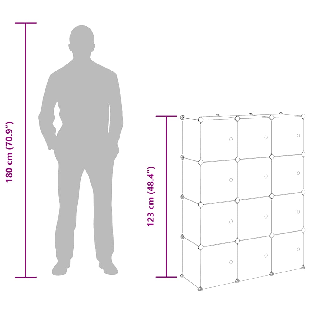 Organizador de cubos de almacenamiento con 12 cubos y puertas, PP transparente