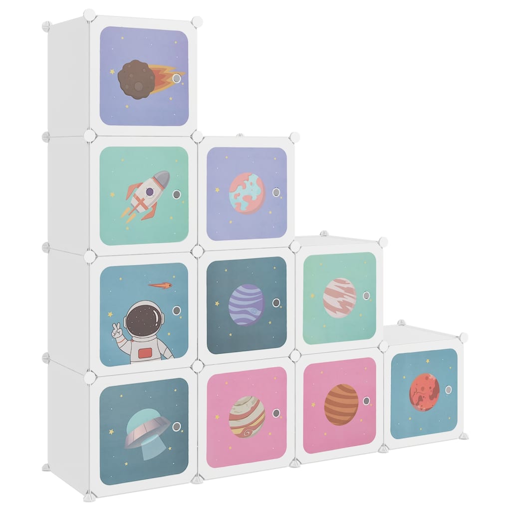 Armario de almacenamiento infantil Cube con 10 cubos, PP blanco
