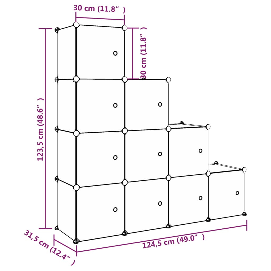Armario de almacenamiento infantil Cube con 10 cubos, PP blanco