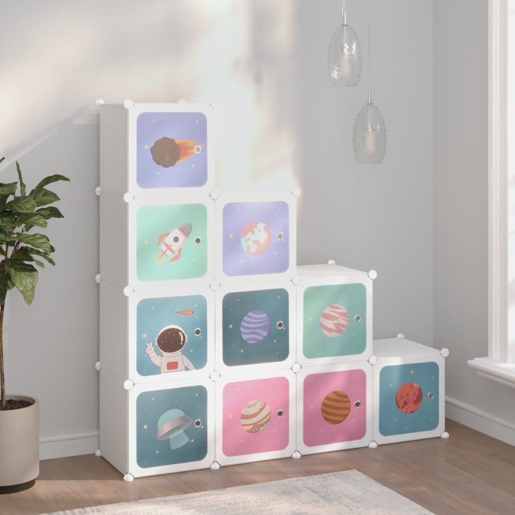 Armario de almacenamiento infantil Cube con 10 cubos, PP blanco