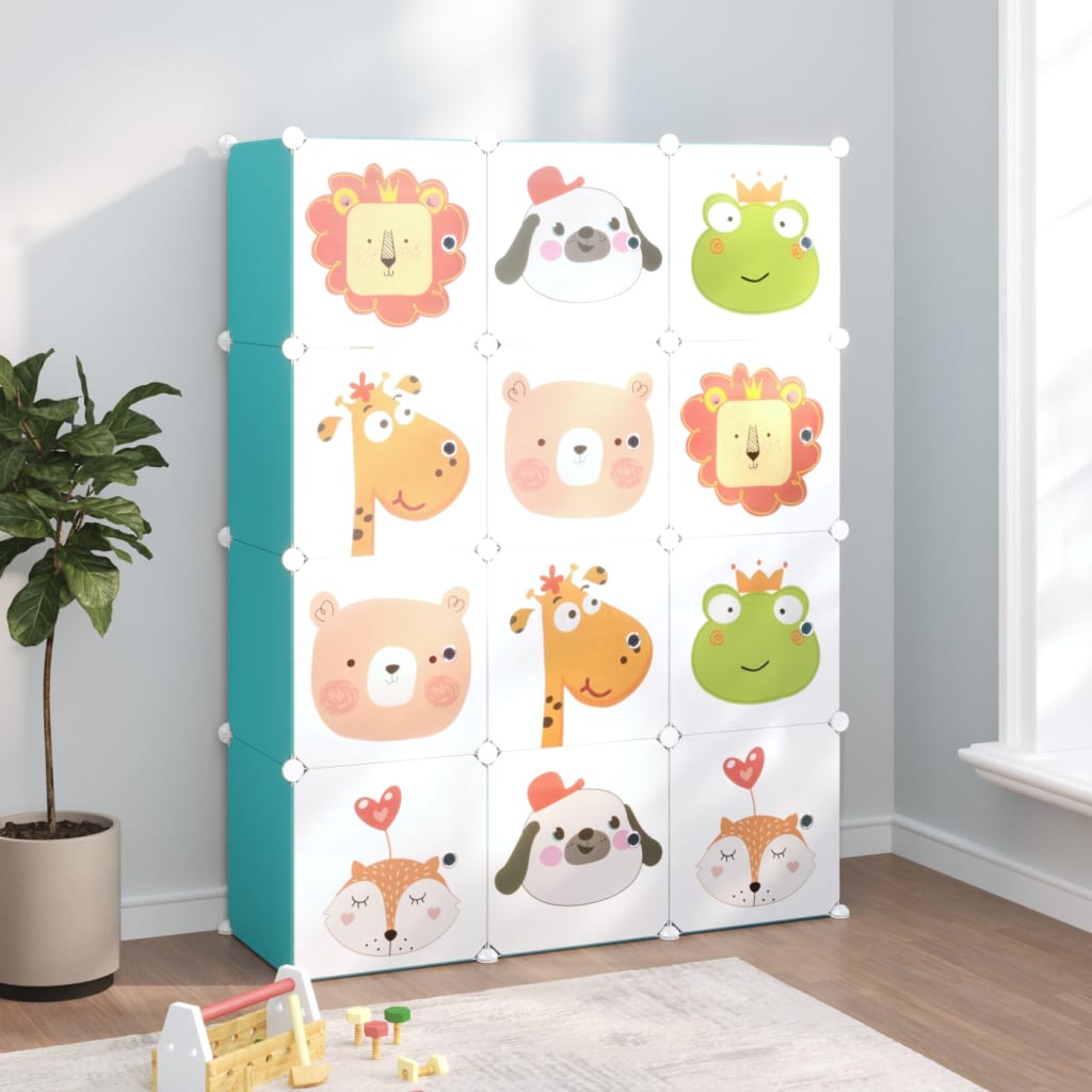 Kids' cube shelf with 15 compartments, white PP