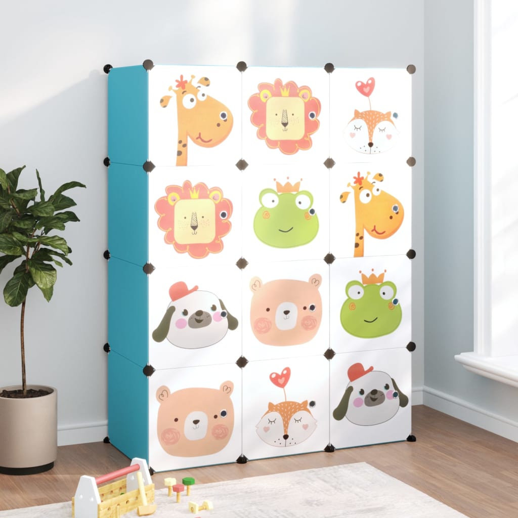 Kids' cube shelf with 15 compartments, white PP