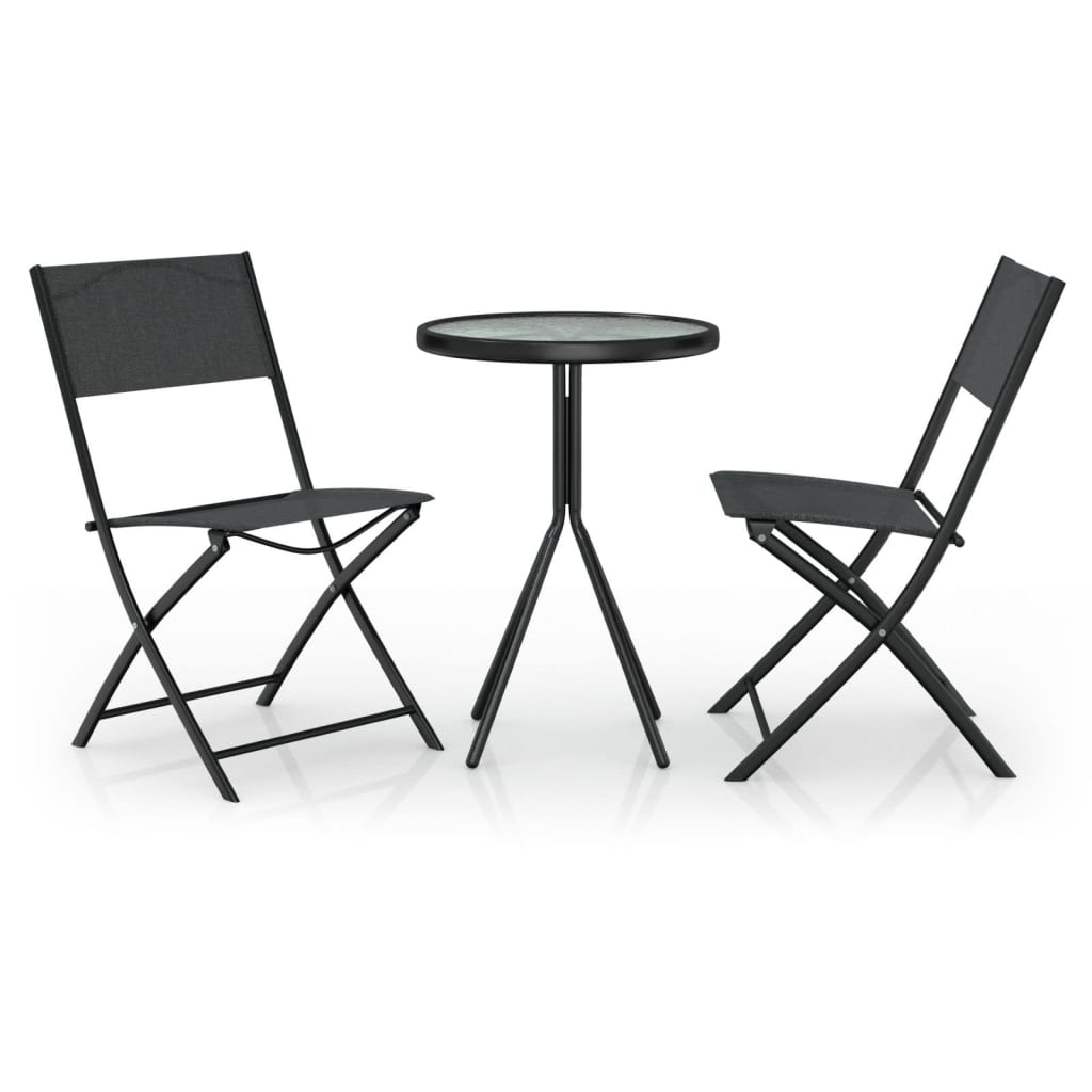 Mesa y sillas de bistró 3 piezas acero negro
