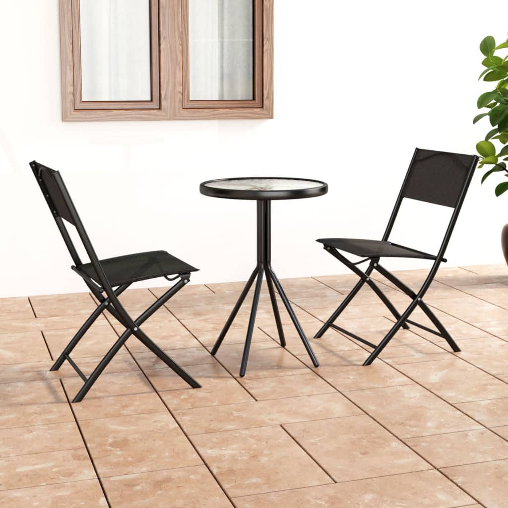 Mesa y sillas de bistró 3 piezas acero negro