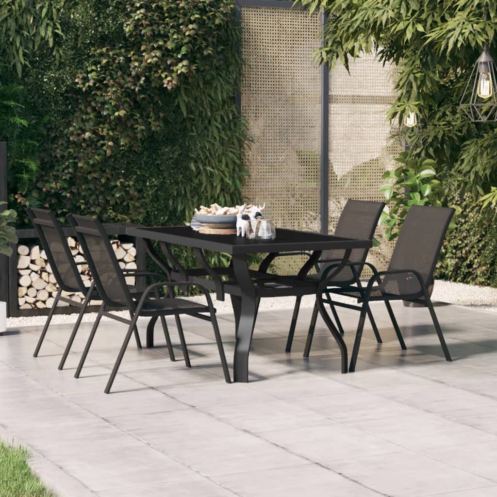 Mesa de jardín acero y vidrio gris y negro 180x80x70 cm