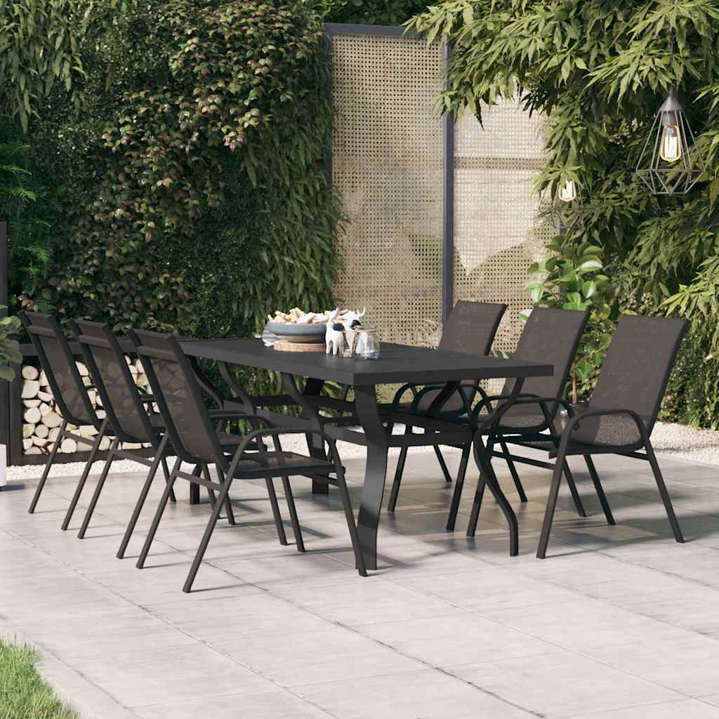 Mesa de jardín acero y vidrio gris y negro 180x80x70 cm