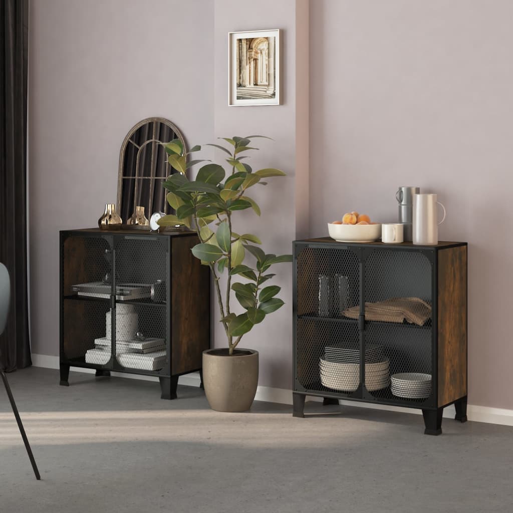 Storage cabinets 2 pcs metal and MDF grey