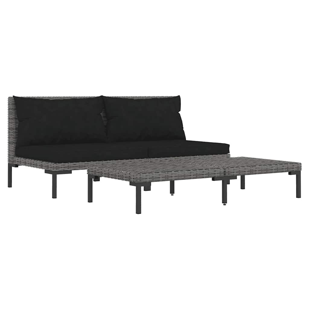 Muebles jardín 3 pzas ratán sintético semicircular gris oscuro