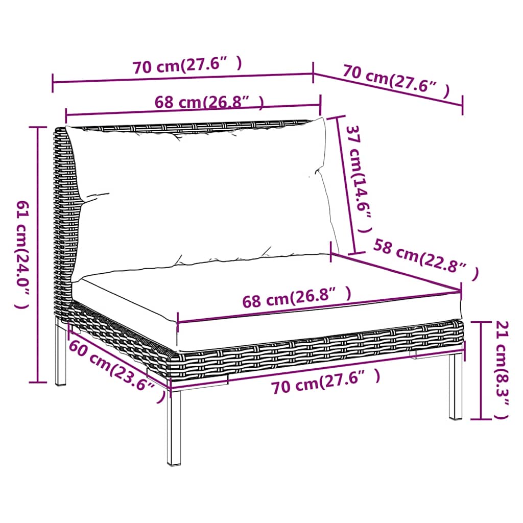 Muebles jardín 3 pzas ratán sintético semicircular gris oscuro