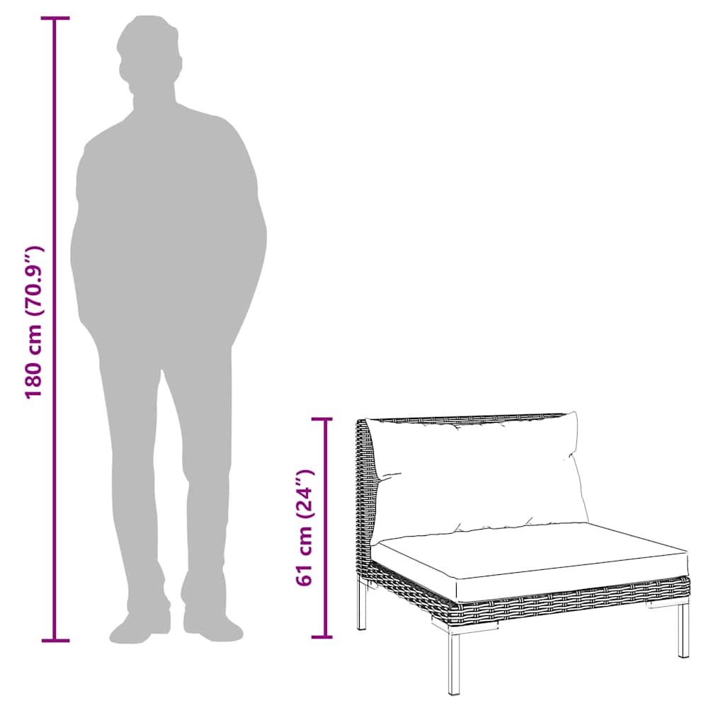 Muebles jardín 3 pzas ratán sintético semicircular gris oscuro